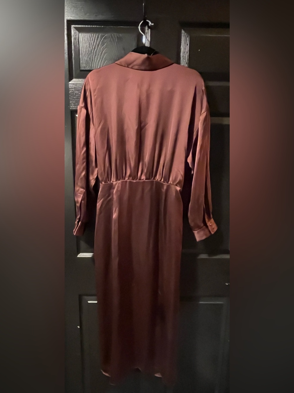 NWT Zara Satin Wrap Midi Dress in Chocolate Brown - Picture 7 of 12